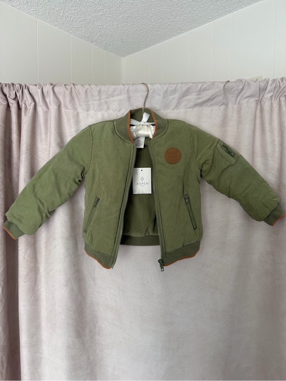 Kids Olive Green Puffer Jacket with Contrast Trim by Aspen